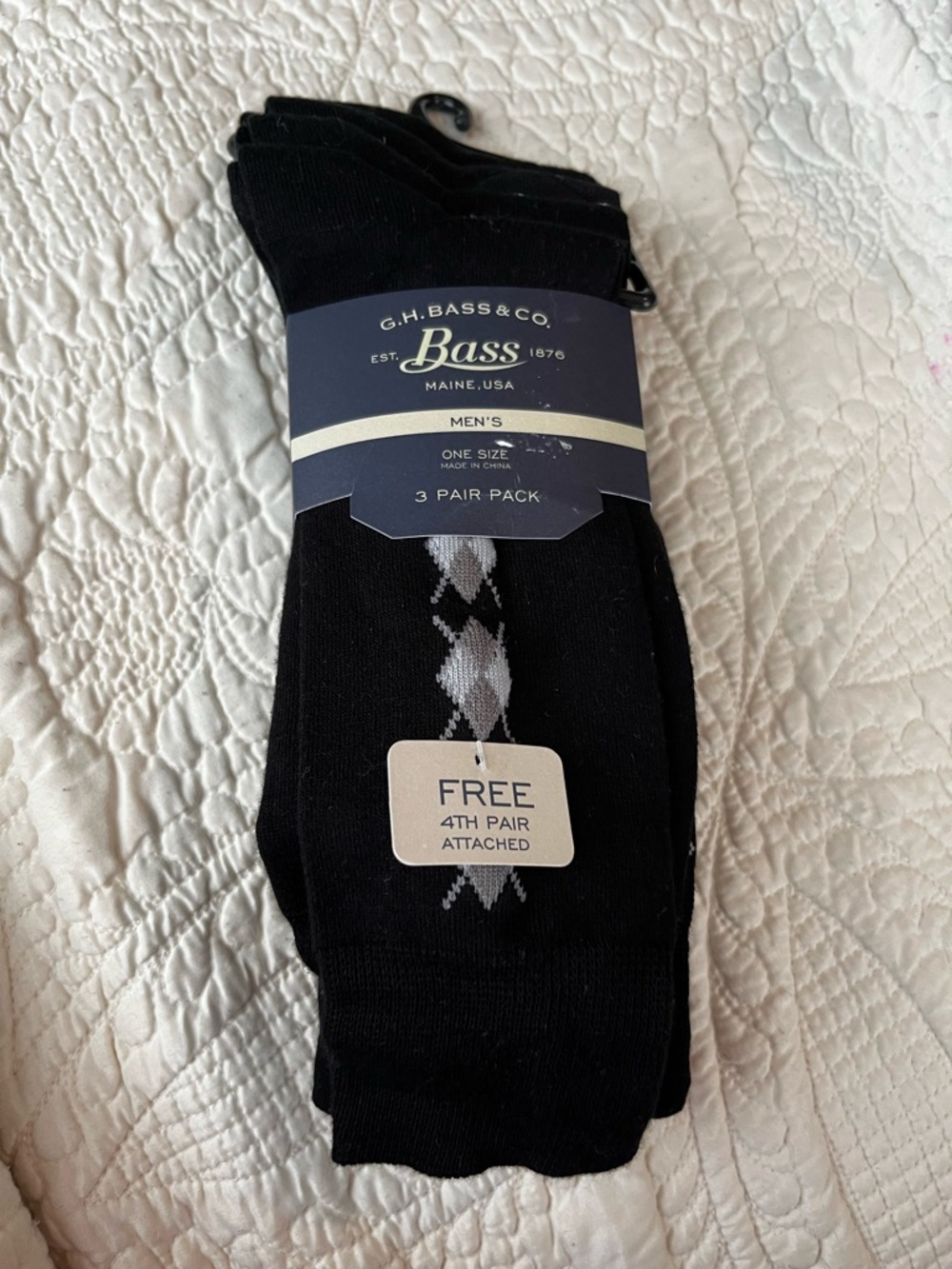 G.H. Bass & Co. Black Dress Socks with Gray Argyle - 4 Pair Set